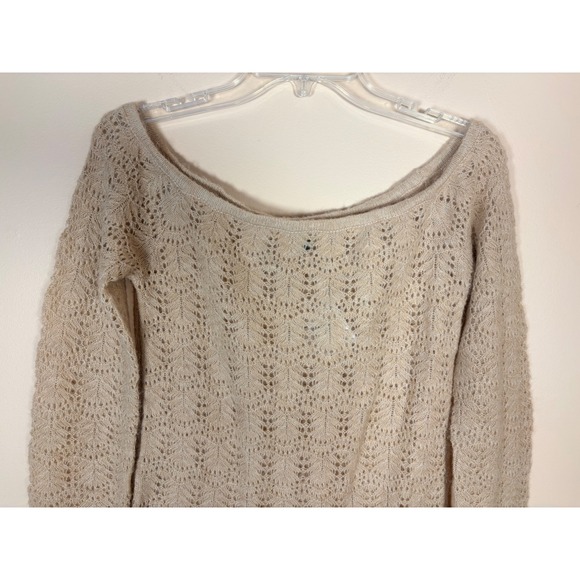 American Eagle Lace Knit Sweater Tan Long Sleeve Boat Neck Women's M NWT - Picture 9 of 10